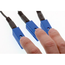 3 Tipsy buttons lying down without hook-and-loop fastener, operated with index, middle, and ring fingers